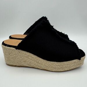 Castañer Queral Frayed Canvas Wedge Espadrille Mules Black Women's EU 37 / US 7